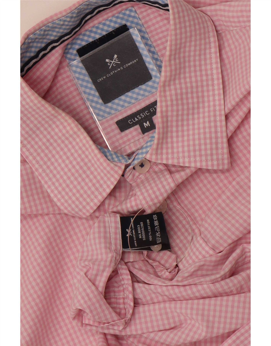 Crew Clothing Мужская классическая рубашка среднего размера из хлопка в мелкую клетку розового цвета