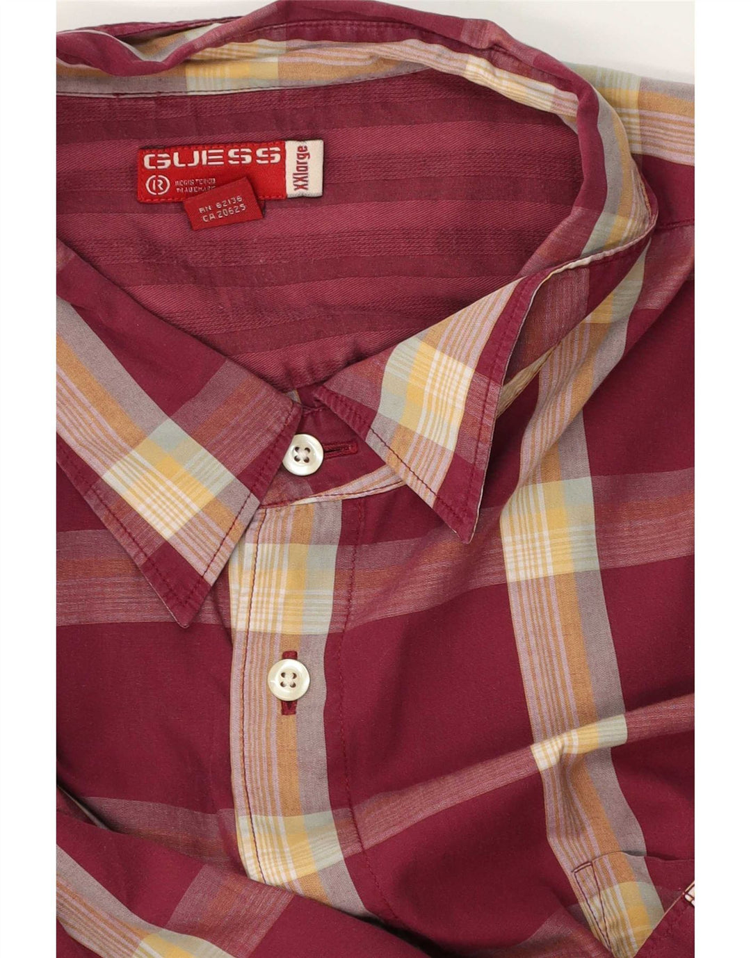 Guess Мужская рубашка с коротким рукавом 2XL бордовая клетка