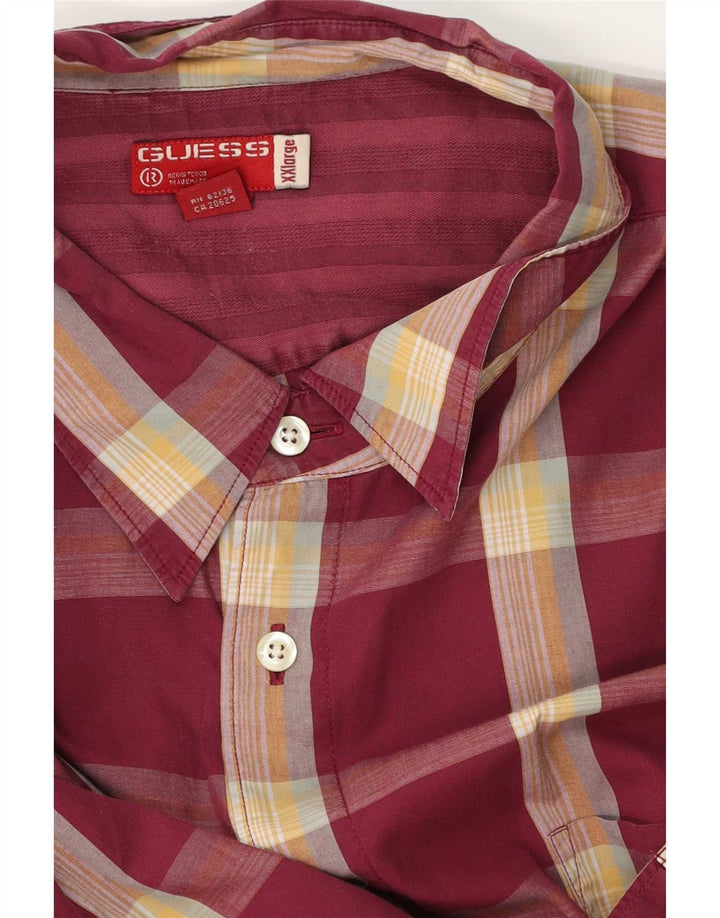 Guess Мужская рубашка с коротким рукавом 2XL бордовая клетка