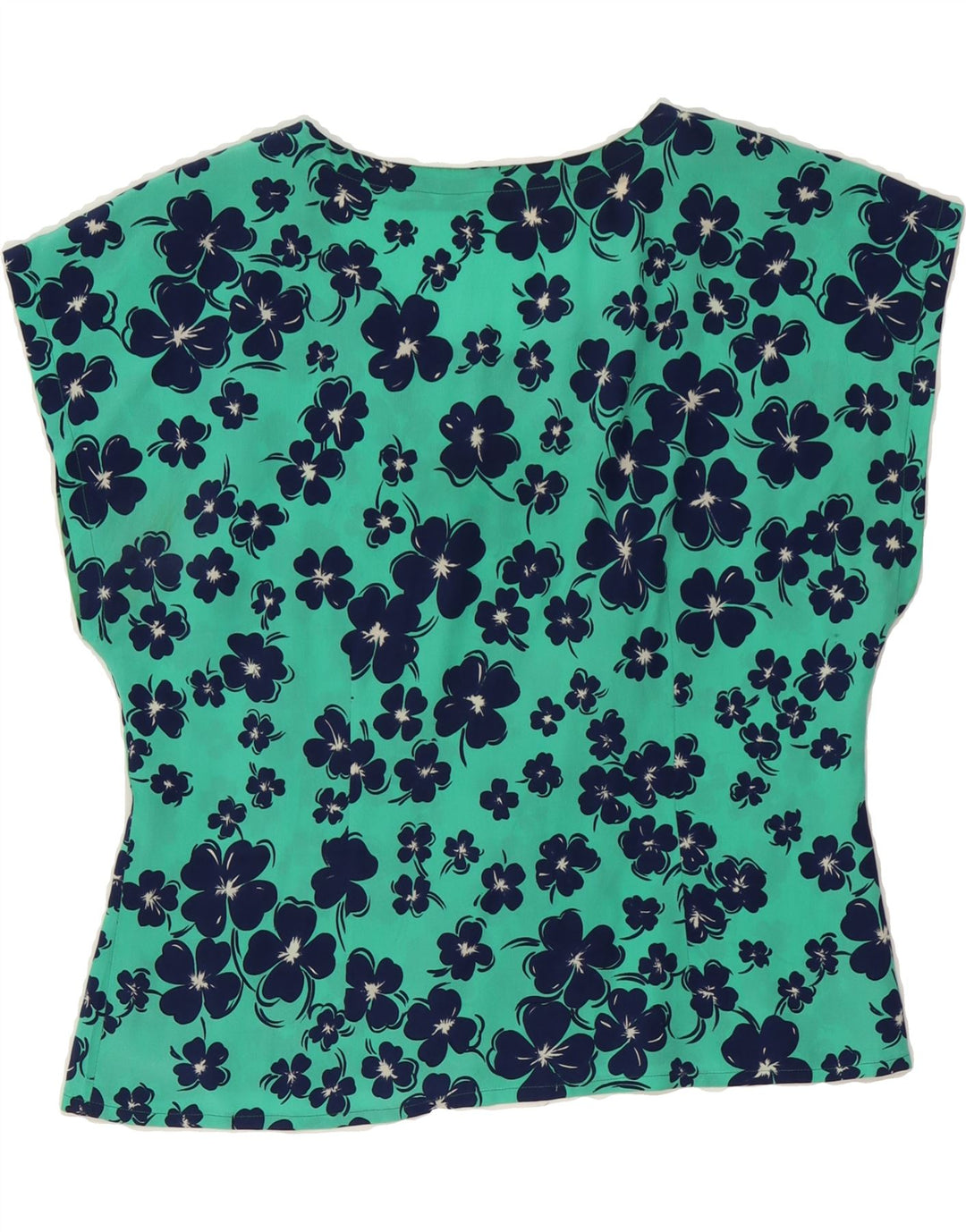 VINTAGE Womens Crop Blouse Top UK 12 Medium Turquoise Floral Vintage Vintage and Second-Hand Vintage from Messina Hembry 