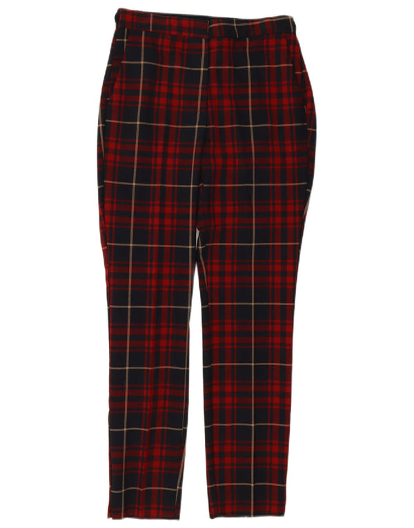 Zara Womens Slim Casual Trousers Small W26 L27 Red Plaid