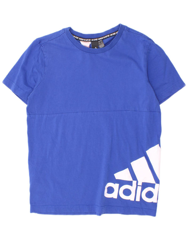 Adidas Boys Graphic T-Shirt Top 11-12 Years Blue Colourblock Cotton