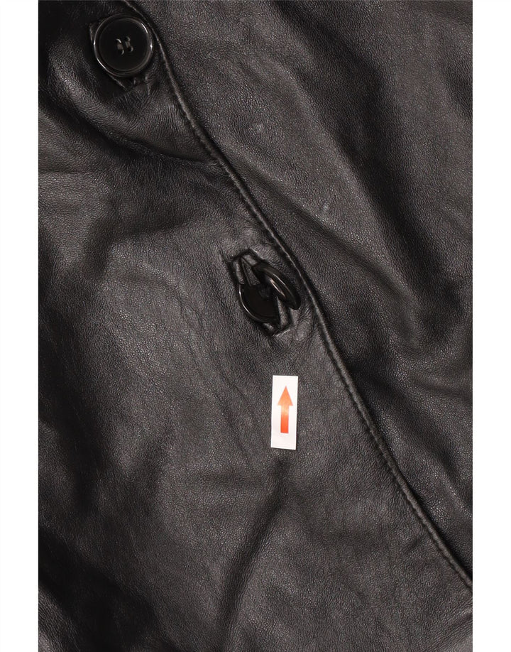 VINTAGE Женское кожаное пальто оверсайз IT 44 Medium Black Leather