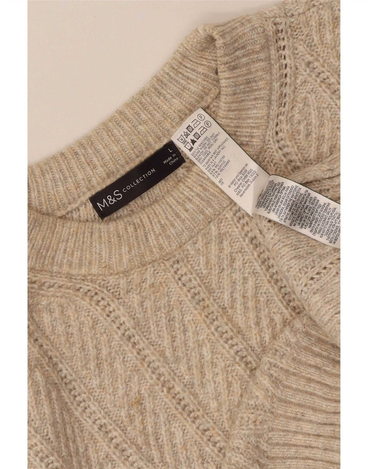 Женский джемпер с круглым вырезом Marks & Spencer, Великобритания, 16, большой, бежевый, полиэстер