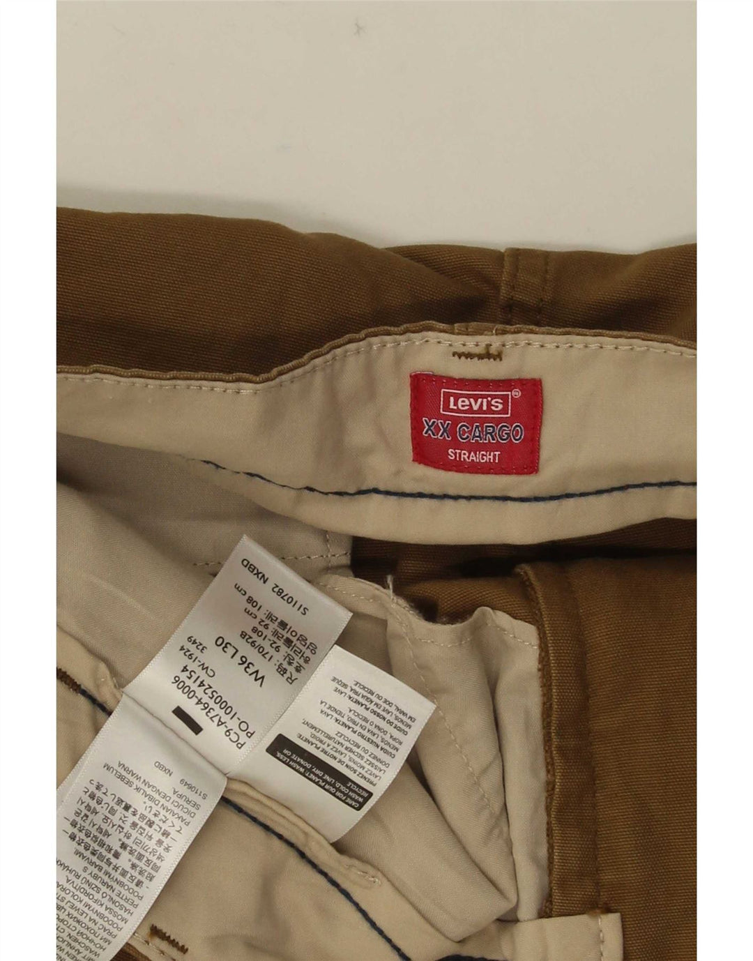 Мужские прямые брюки карго Levi's W36 L30 коричневые, хлопковые