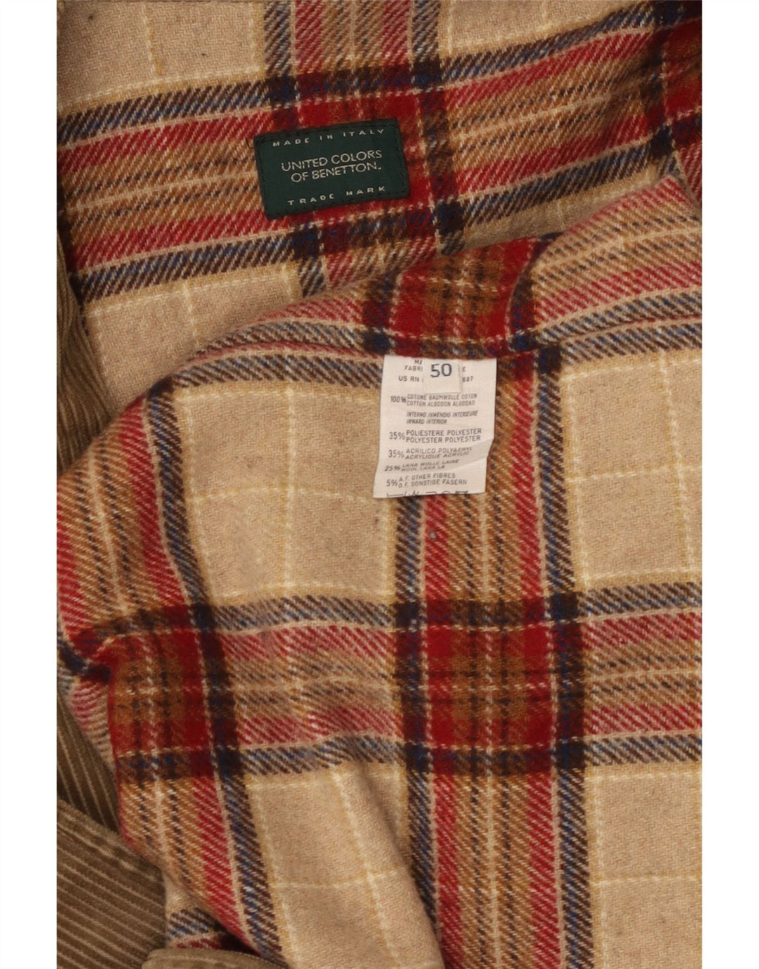 Мужская вельветовая куртка BENETTON IT 50, большая, бежевый, хлопок