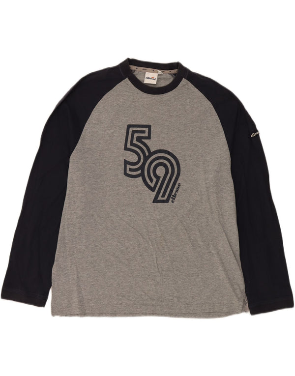 Мужской топ ELLESSE с длинным рукавом и графикой, Великобритания, 46/48 XL, серый хлопок с цветными блоками
