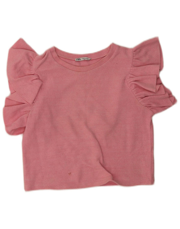 Zara Womens Crop Blouse Top UK 12 Medium Pink Cotton