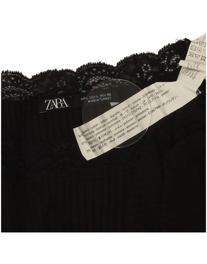 Женская укороченная блузка Zara UK 14, большой черный хлопок