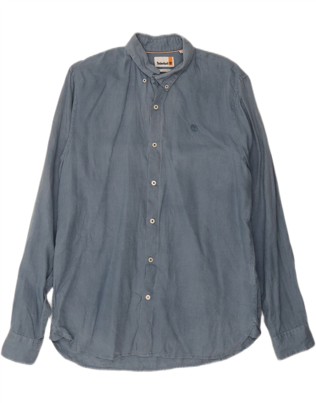 Мужская рубашка приталенного кроя Timberland из льна среднего синего цвета