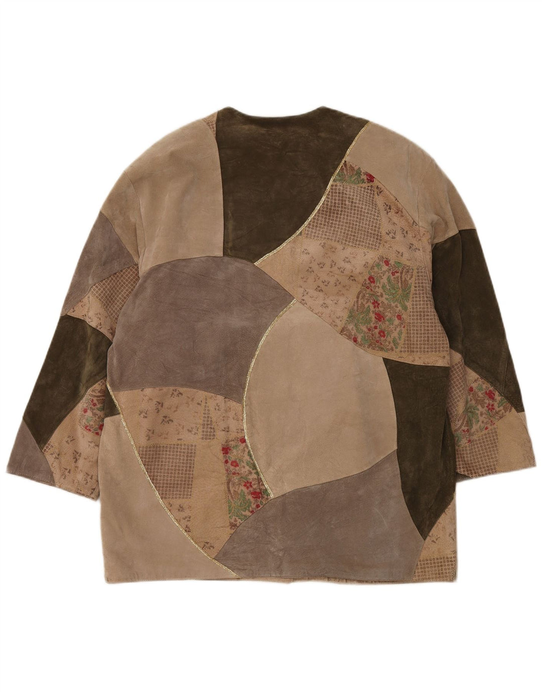 Женское пальто оверсайз Fair Lady UK 16, большое бежевое кожаное лоскутное шитье