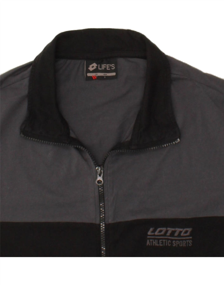 LOTTO Mens Graphic Tracksuit Top Jacket Large Black Colourblock Cotton Vintage Lotto and Second-Hand Lotto from Messina Hembry 