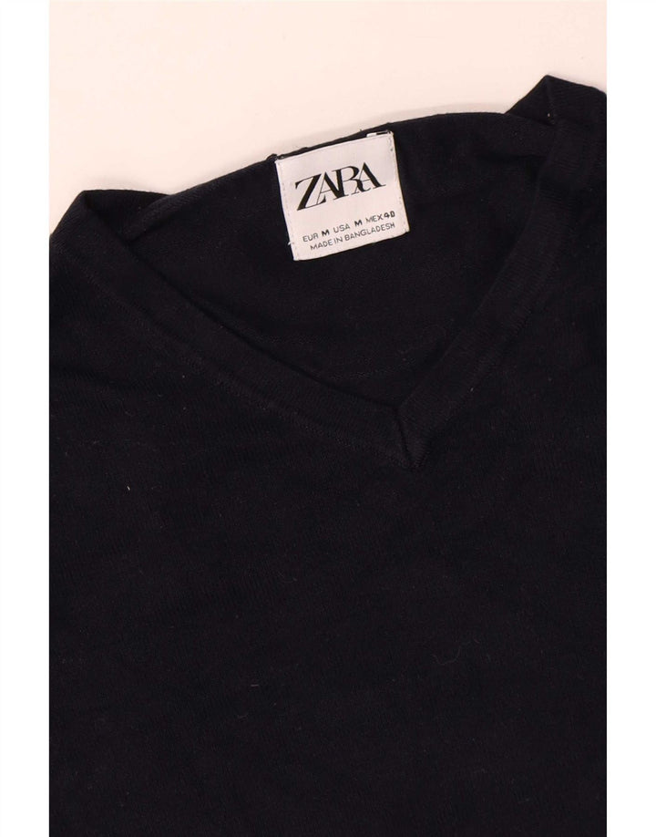 Мужской джемпер с v-образным вырезом Zara, средний темно-синий