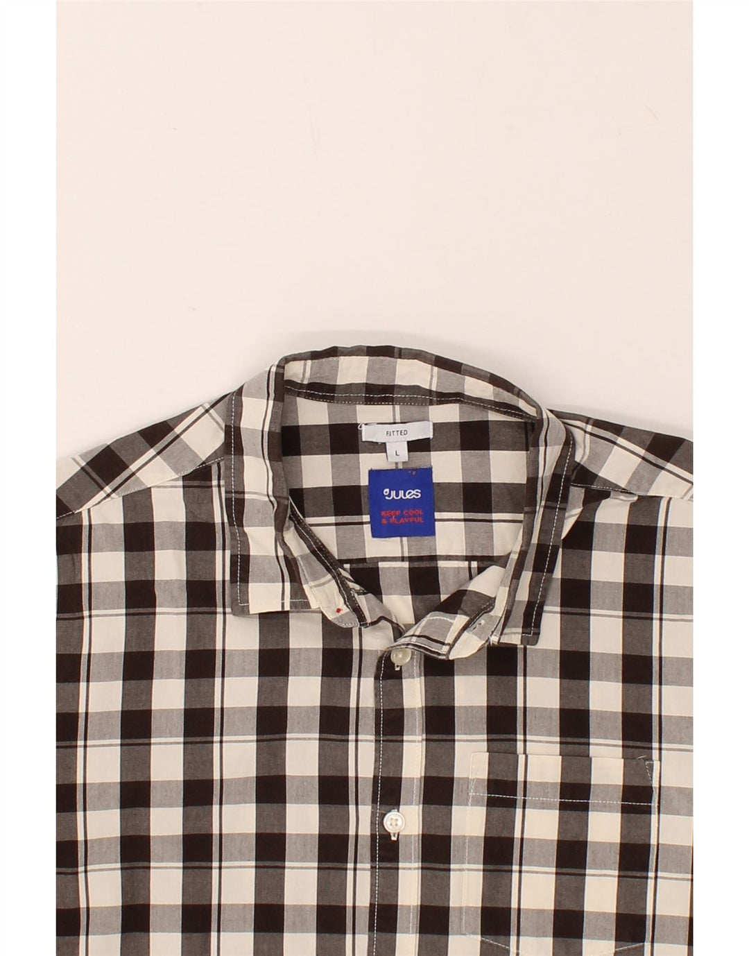 JULES Mens Fitted Shirt Large Grey Gingham Vintage Jules and Second-Hand Jules from Messina Hembry 