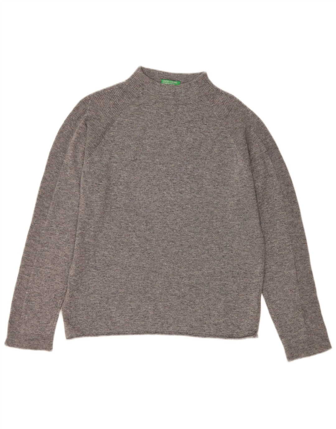 BENETTON Womens Turtle Neck Jumper Sweater UK 14 Medium Grey Polyamide