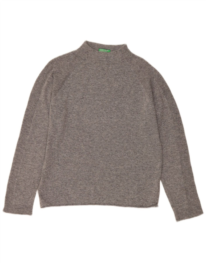 BENETTON Womens Turtle Neck Jumper Sweater UK 14 Medium Grey Polyamide