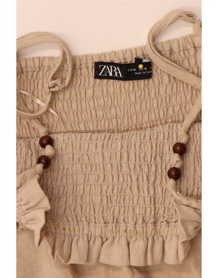 Женское платье-трапеция без рукавов Zara UK 12, средний бежевый