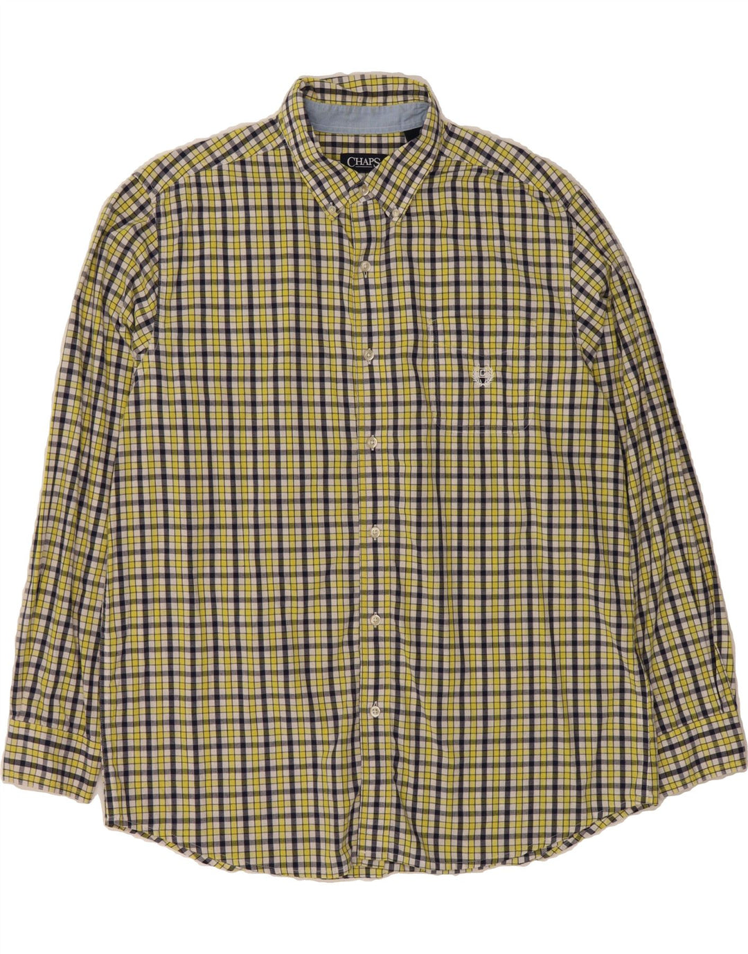 CHAPS Mens Easy Care Shirt XL Yellow Check Cotton Vintage Chaps and Second-Hand Chaps from Messina Hembry 