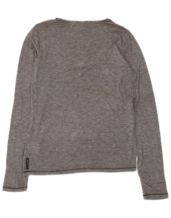 Armani Jeans Женский топ с длинным рукавом UK 12, средний серый в тонкую полоску, вискоза