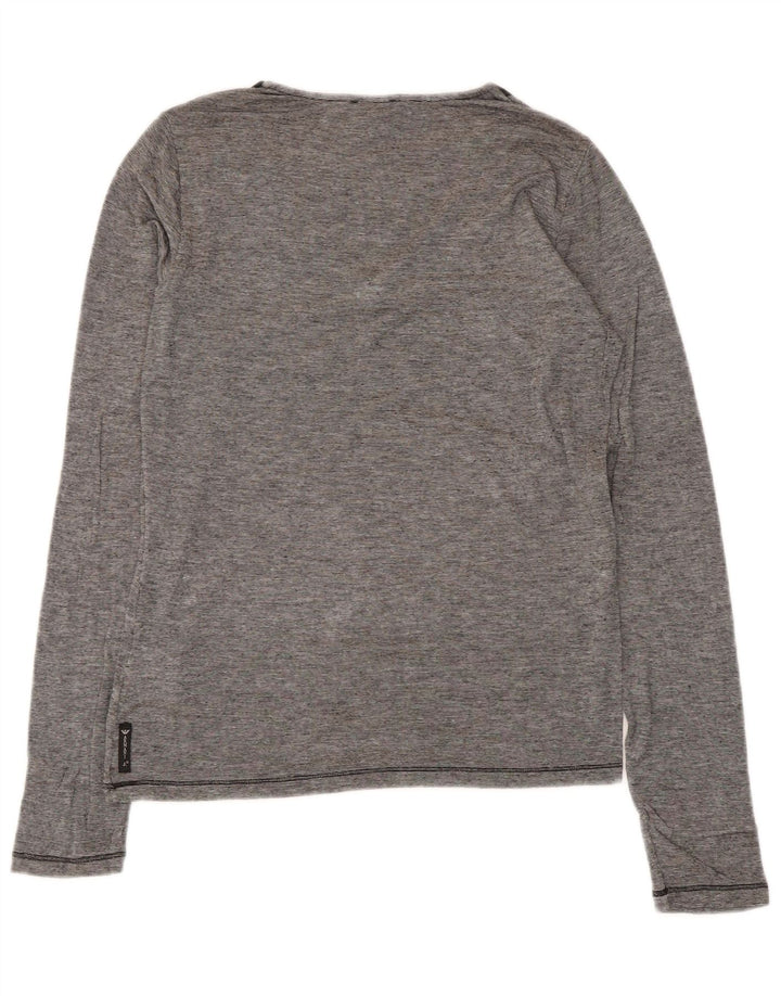Armani Jeans Женский топ с длинным рукавом UK 12, средний серый в тонкую полоску, вискоза