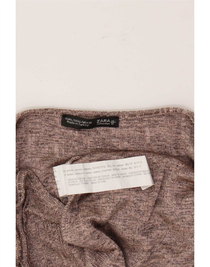 Женский топ Zara с длинным рукавом UK 16, большой коричневый полиэстер