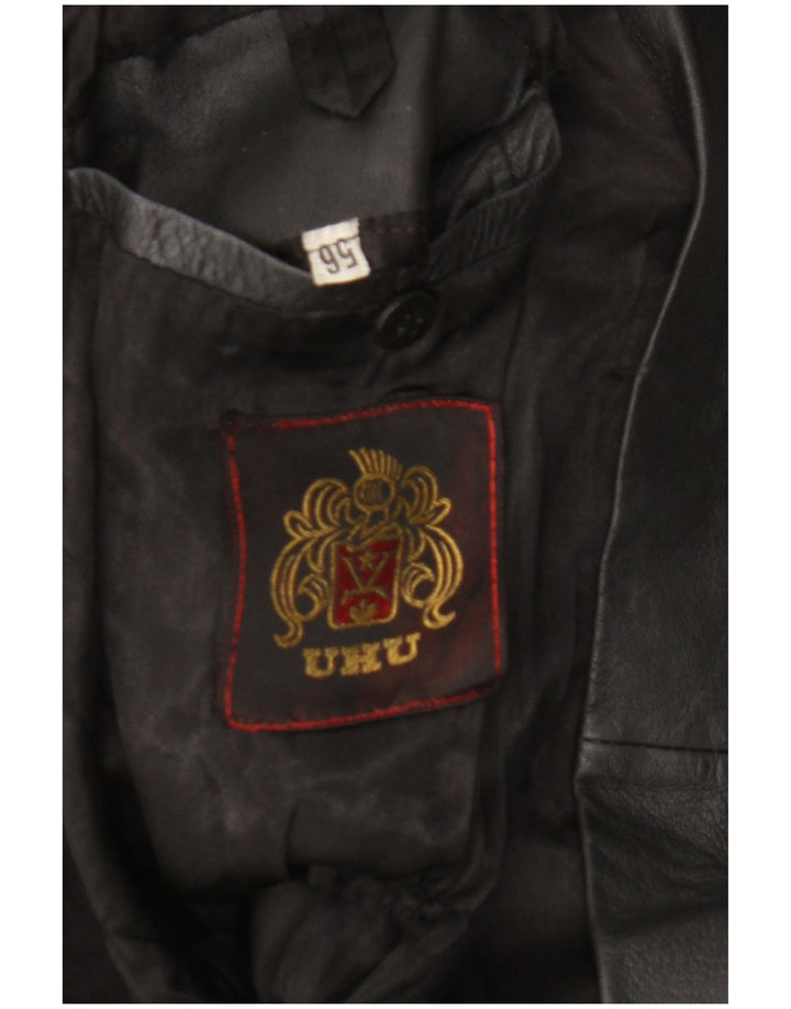 Винтажное женское кожаное пальто UK 14, большое черное