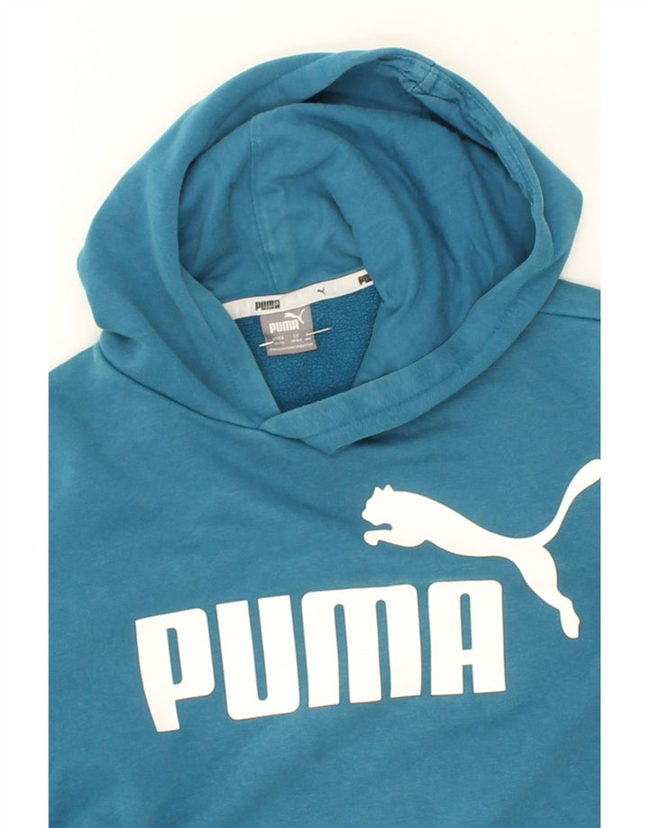 PUMA Boys Graphic Hoodie Jumper 13-14 Years Blue Cotton | Vintage Puma | Thrift | Second-Hand Puma | Used Clothing | Messina Hembry 