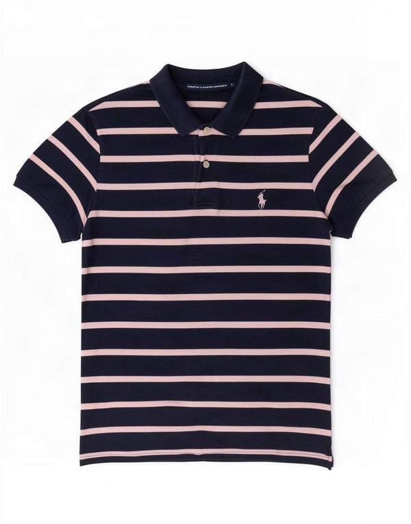Женская рубашка-поло Ralph Lauren UK 16, большой размер, темно-синяя полоска, хлопок
