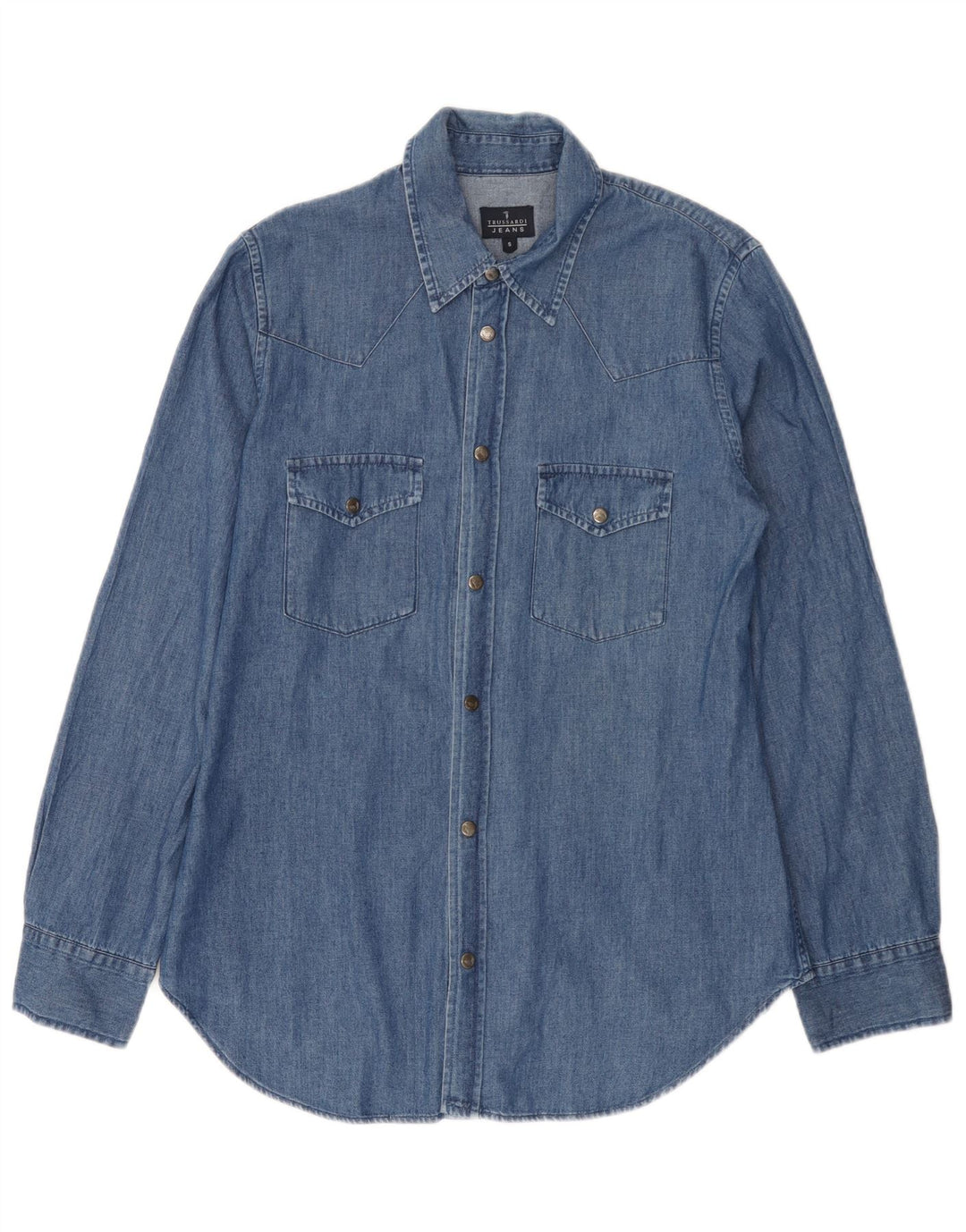 Мужская джинсовая рубашка Trussardi Jeans, маленькая синяя, хлопок