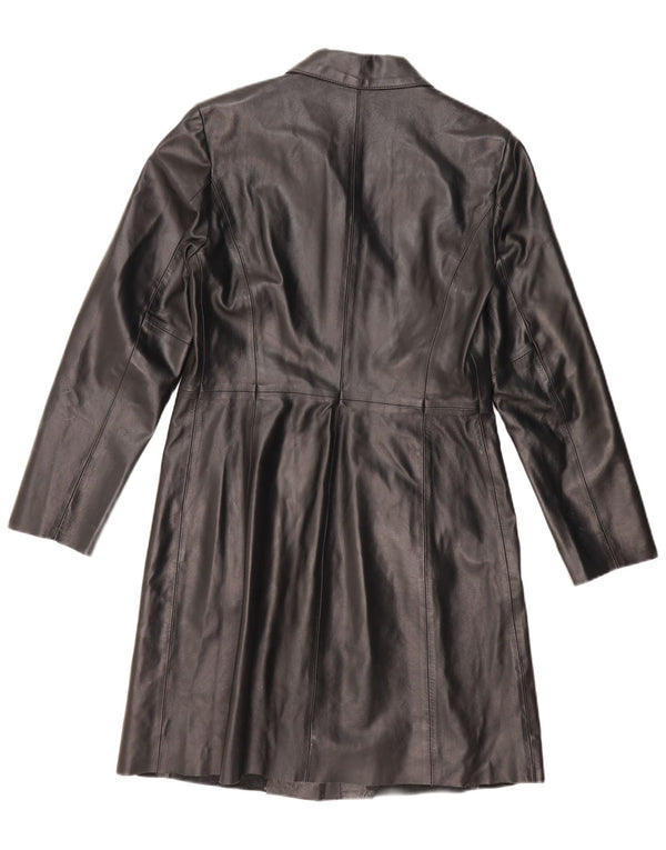 BENETTON Женское кожаное пальто IT 46 Большое Черное Кожаное