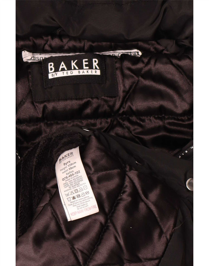 Стеганое пальто с капюшоном и графикой Ted Baker для девочек 7–8 лет, черный полиэстер