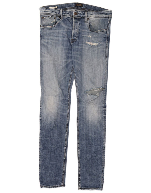 Мужские потертые узкие джинсы Jack & Jones GLENN W33 L34, синий хлопок