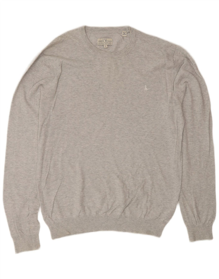 Мужской джемпер с круглым вырезом Jack Wills, хлопковый свитер среднего серого цвета