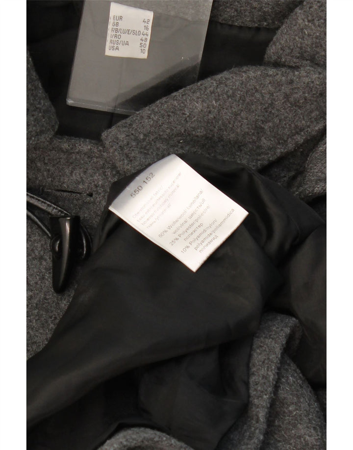 ВИНТАЖНЫЙ женский дафлкот с капюшоном UK 16, большой, серый, шерстяной