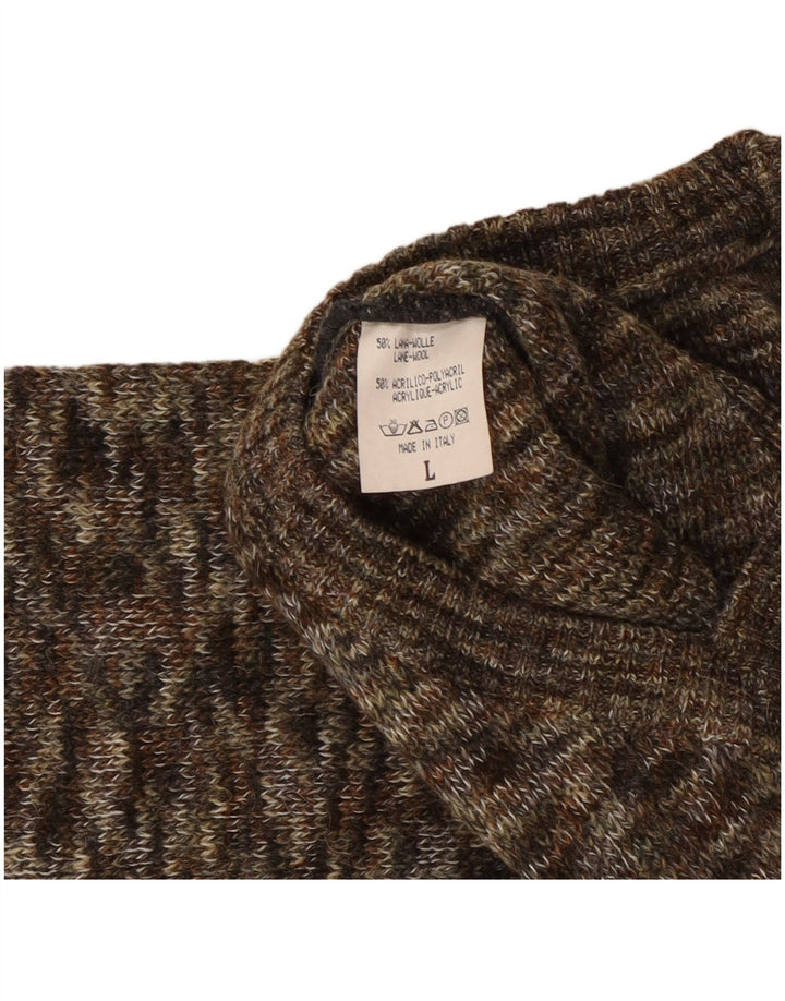 ВИНТАЖНЫЙ мужской джемпер с v-образным вырезом, большой коричневый шерстяной свитер в крапинку