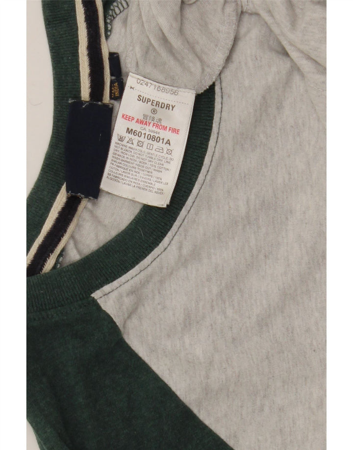 Мужской топ Superdry с длинным рукавом, средне-серый, хлопок с цветными блоками