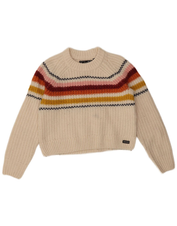 Женский укороченный джемпер с круглым вырезом Superdry, Великобритания, 8, маленький белый в полоску