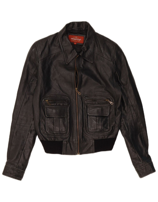 MONTGOMERY Женская укороченная кожаная куртка UK 14, большая черная кожа