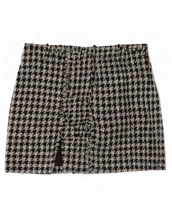 Женская мини-юбка Zara Small W26, черная, полиэстер с узором "гусиные лапки"