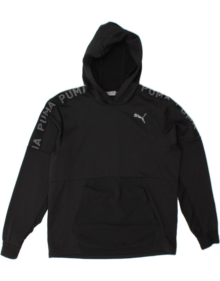 PUMA Mens Graphic Hoodie Jumper Medium Black Polyester Vintage Puma and Second-Hand Puma from Messina Hembry 
