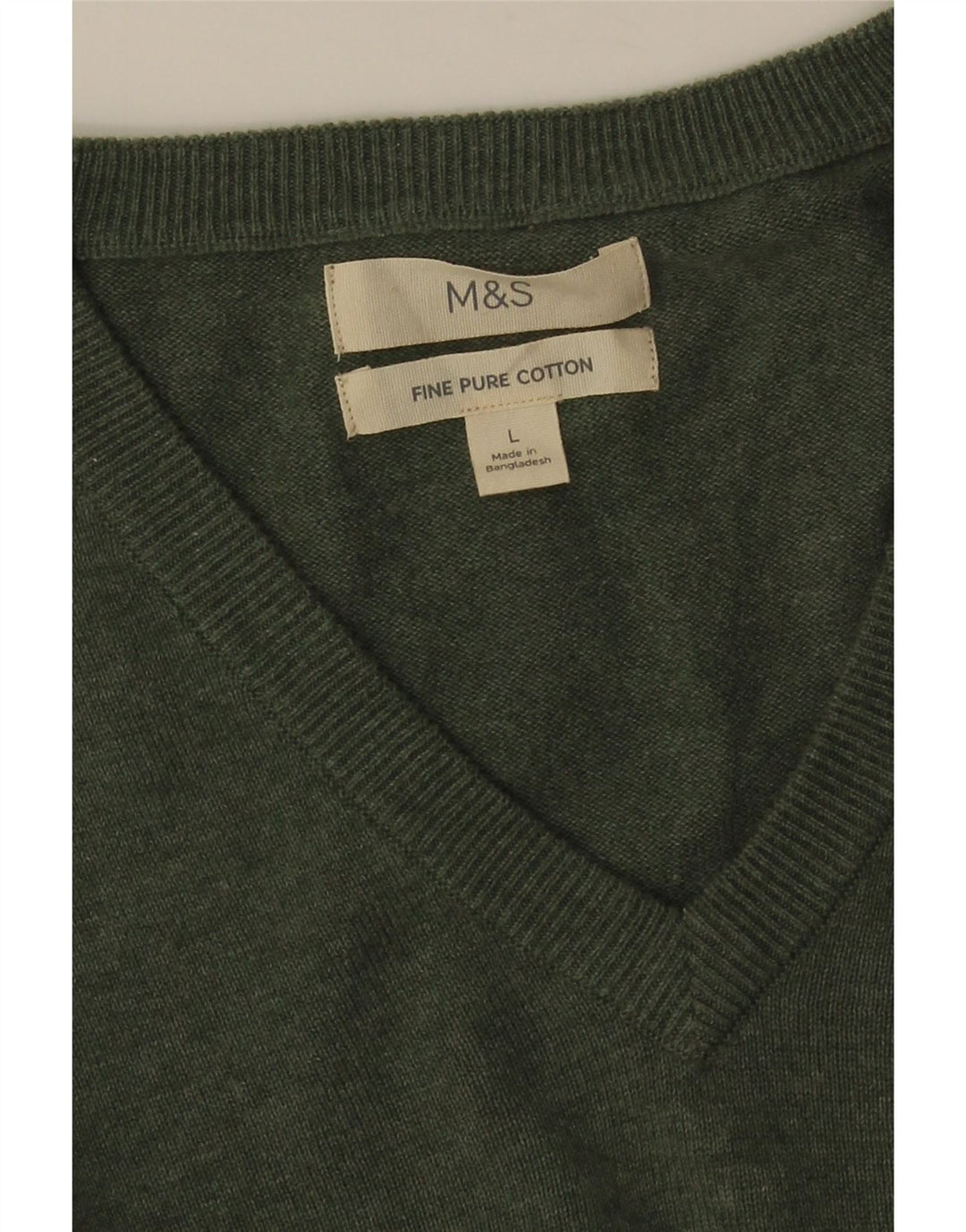 Мужской джемпер с v-образным вырезом MARKS & SPENCER, большой зеленый хлопковый свитер