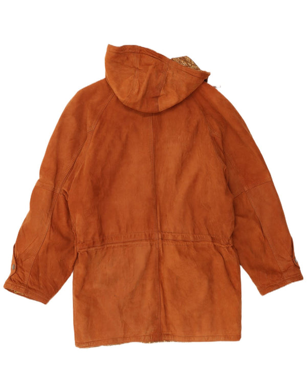 Винтажная мужская замшевая парка с капюшоном IT 50, большая коричневая кожа