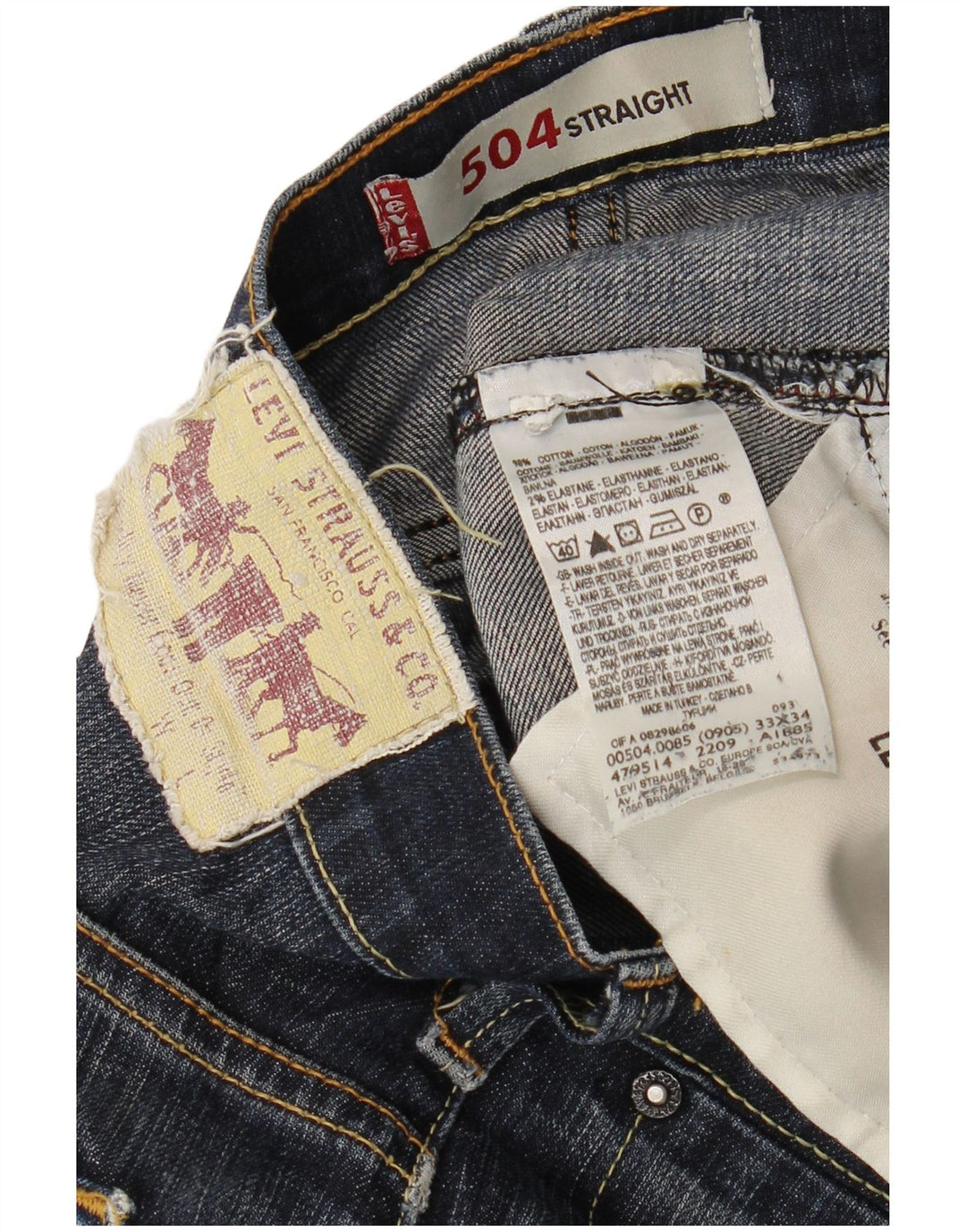 Мужские прямые джинсы LEVI'S 504 W33 L34 Темно-синие, хлопок