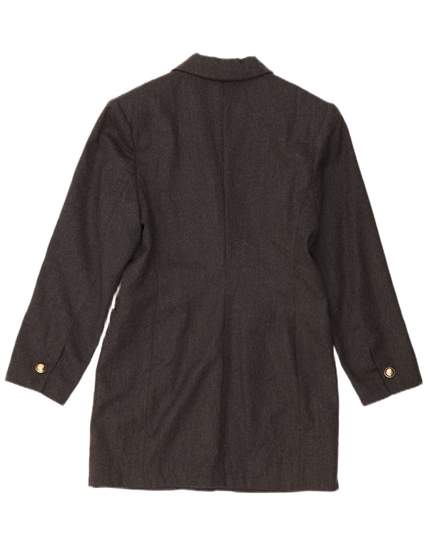 Винтажный женский удлиненный пиджак на 1 пуговице (США 2 XS), серая шерсть