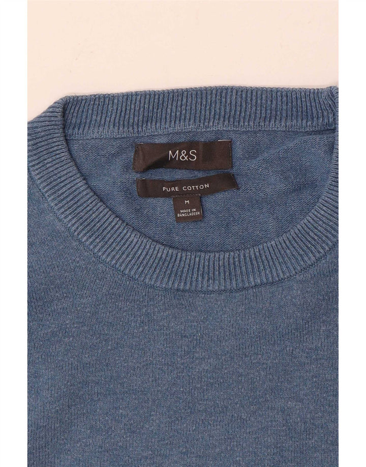 Мужской джемпер с круглым вырезом Marks & Spencer, средний синий хлопковый свитер