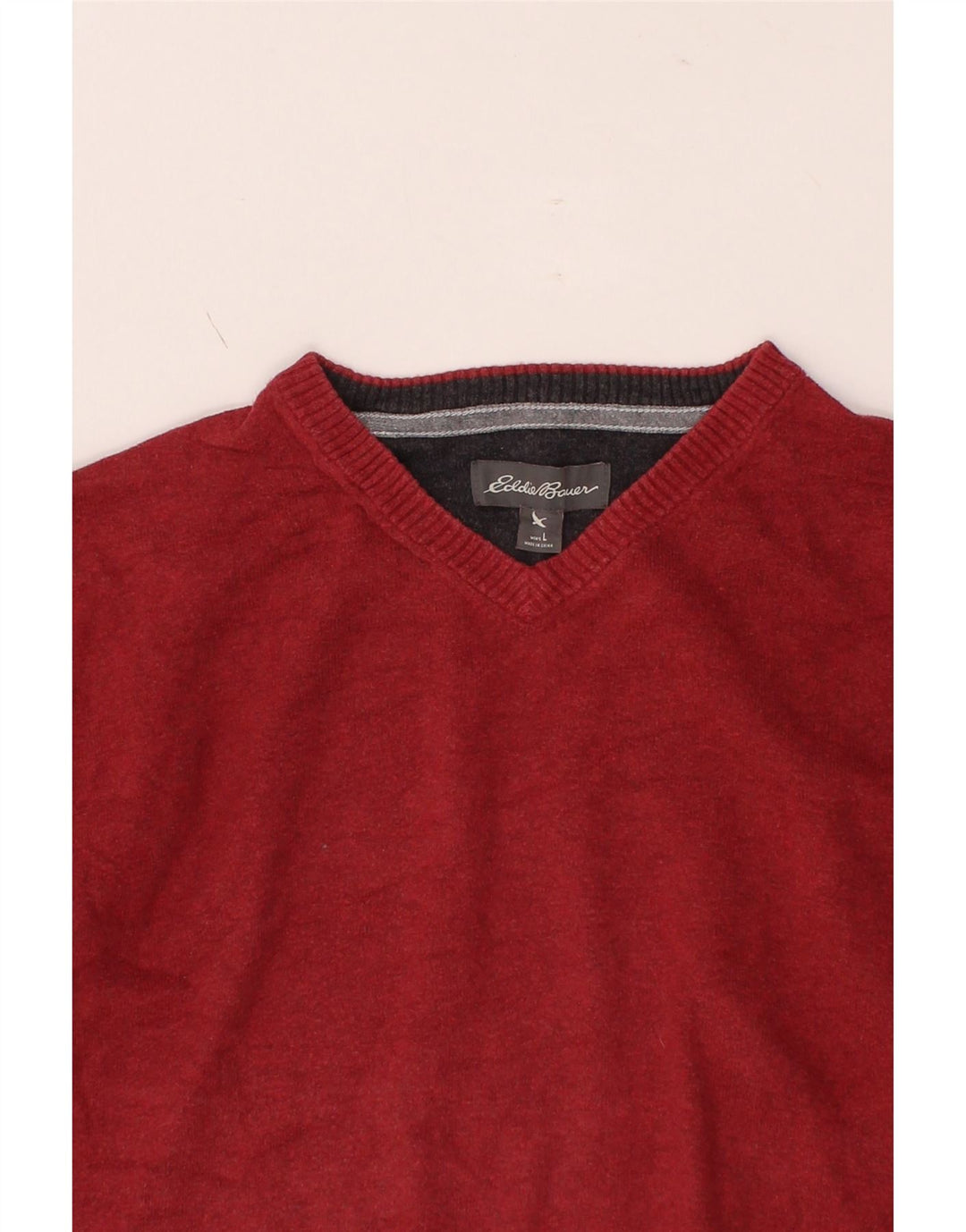 EDDIE BAUER Mens V-Neck Jumper Sweater Large Red Cotton Vintage Eddie Bauer and Second-Hand Eddie Bauer from Messina Hembry 