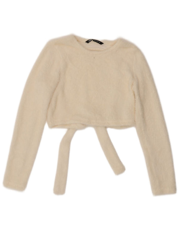Zara Womens Long Sleeve Crop Blouse Top UK 10 Small White Nylon