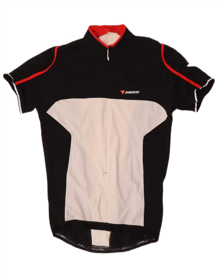 Мужской трикотажный топ Dainese с короткими рукавами и воротником на молнии, средний черный, с цветными блоками