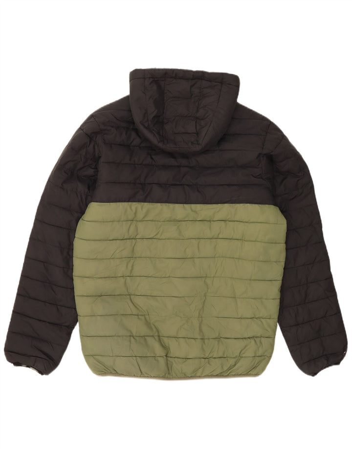 Мужская утепленная куртка с капюшоном Quiksilver UK 38, средний зеленый цвет с цветными блоками