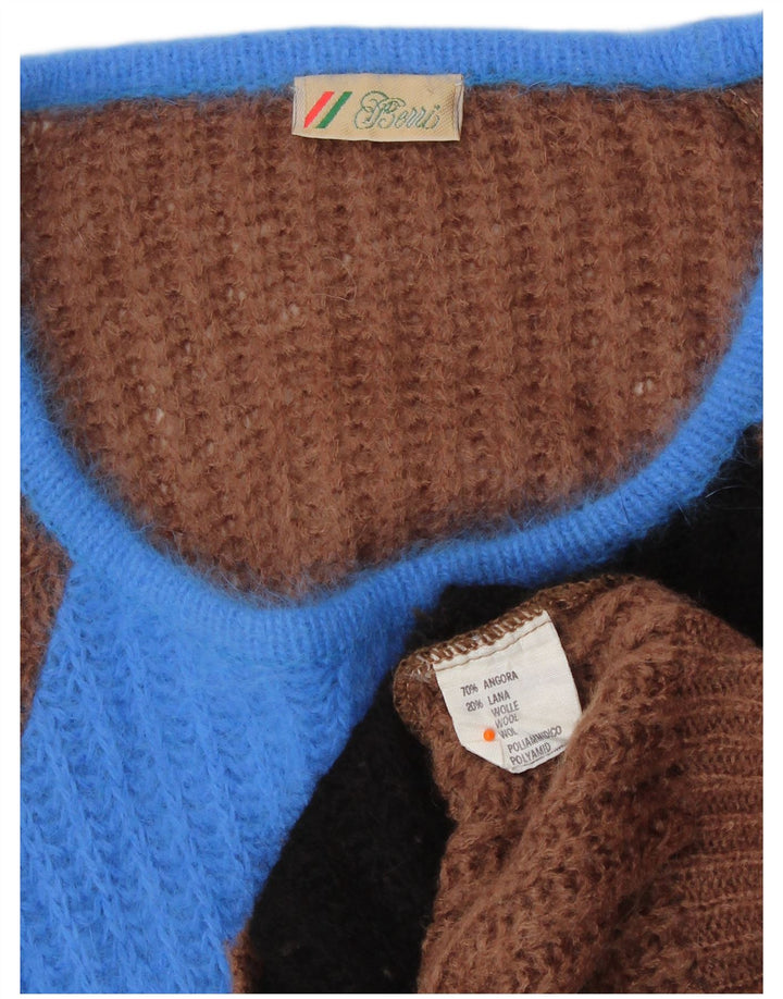 Женский джемпер с вырезом лодочкой Berri, Великобритания 14, средний коричневый, ангора с цветными блоками